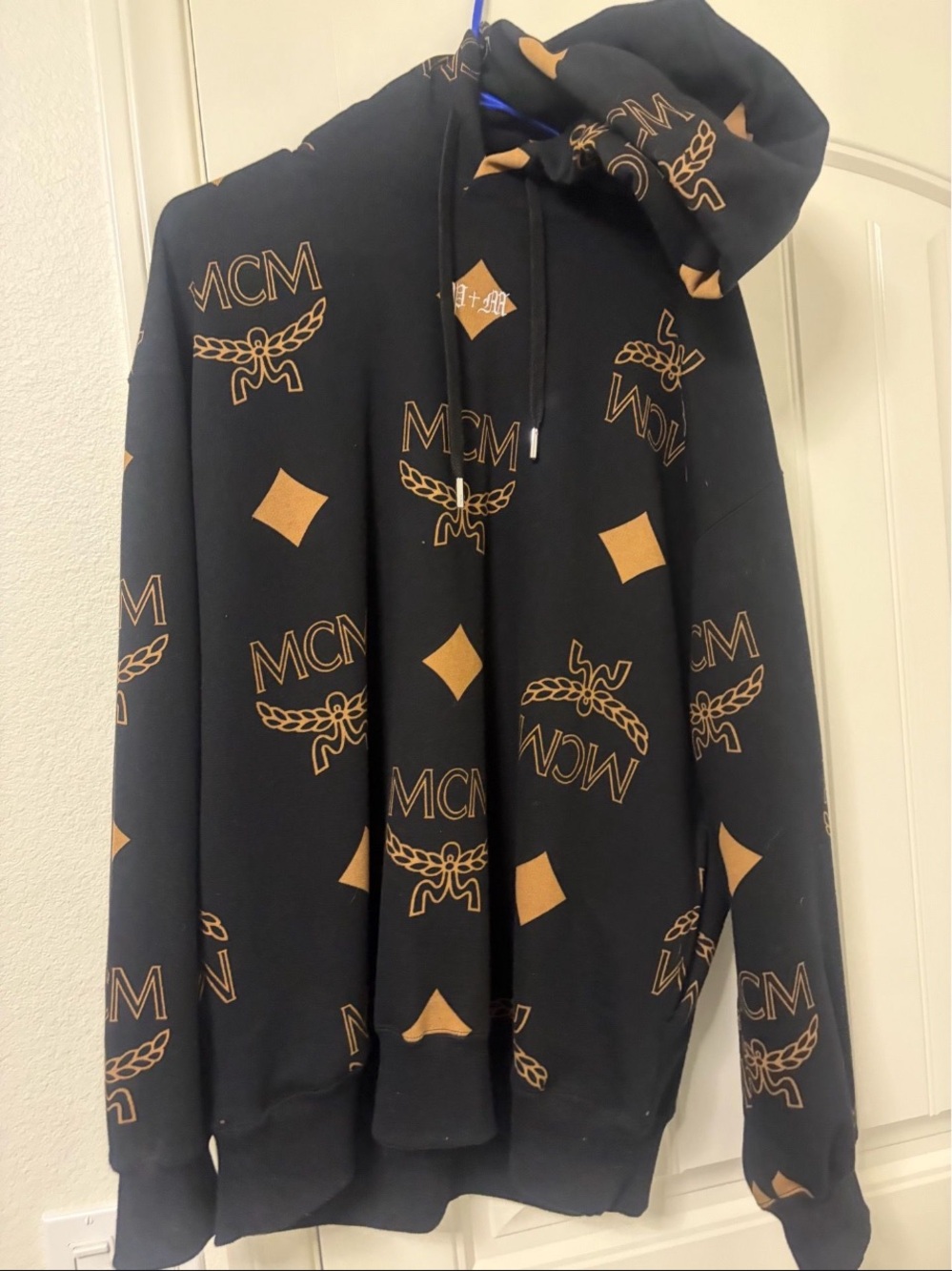 MCM Black Hoodie with Cognac Logo Motif